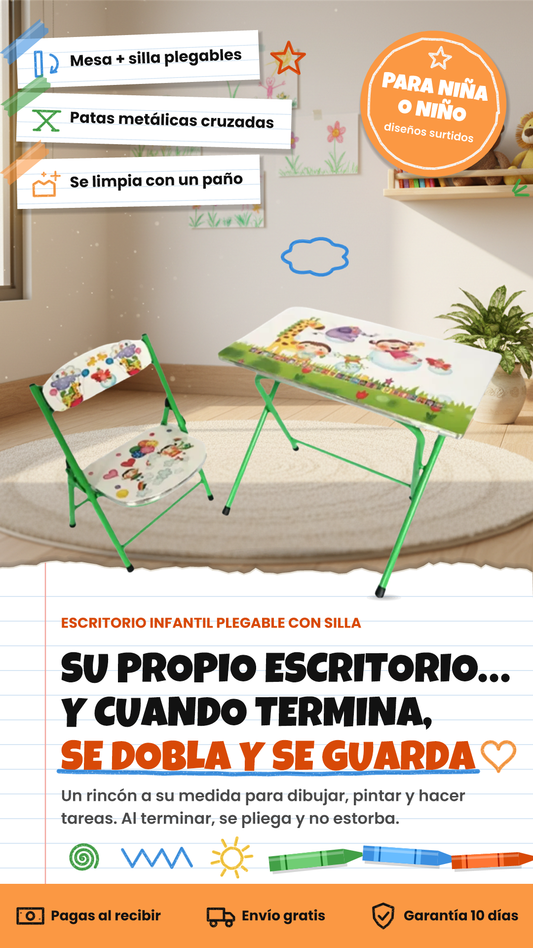ESCRITORIO PLEGABLE INFANTIL CON SILLA – SU PROPIO RINCÓN PARA DIBUJAR Y HACER TAREAS