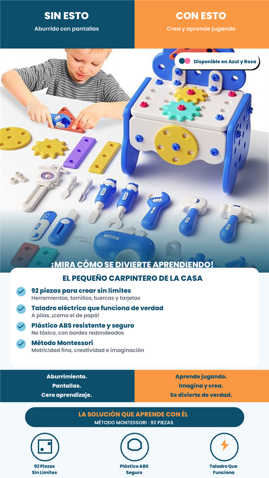 CAJA DE HERRAMIENTAS MONTESSORI PARA NIÑOS – EL PEQUEÑO CARPINTERO
