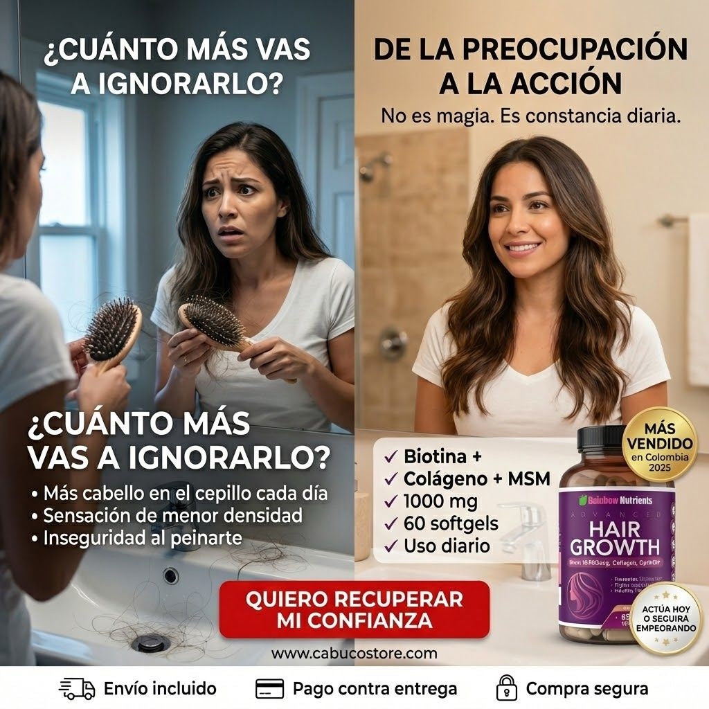 HAIR GROWTH – TRATAMIENTO VITAMÍNICO PARA EL CRECIMIENTO DEL CABELLO – BIOTINA + COLÁGENO – FÓRMULA 3 EN 1 – ENVÍO GRATIS 🇨🇴