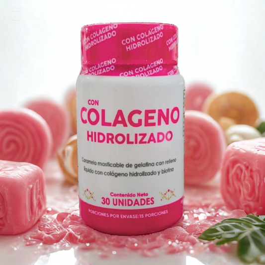 COLÁGENO HIDROLIZADO – CARAMELOS MASTICABLES CON BIOTINA – FORTALECE TU PIEL, UÑAS Y CABELLO