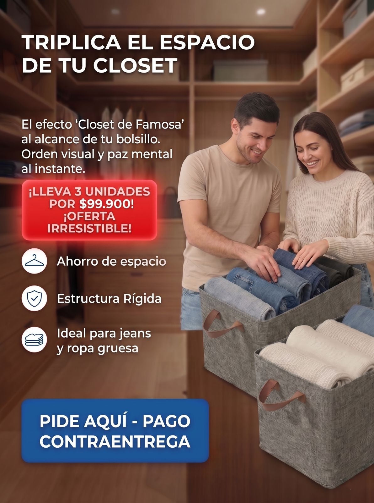 ORGANIZADOR RÍGIDO PLEGABLE PARA ROPA - ¡COMPRA 1 Y LLEVA 3! - ENVÍO GRATIS. 🇨🇴