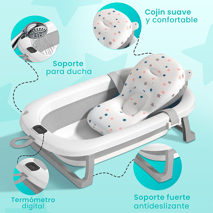 BAÑERA PLEGABLE CON TERMÓMETRO Y COJÍN - ENVÍO GRATIS 🇨🇴