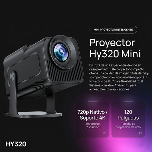MINI PROYECTOR SMART HY320 – TU PROPIO CINE EN CASA HD CON SOPORTE 4K | ENVÍO GRATIS 🇨🇴