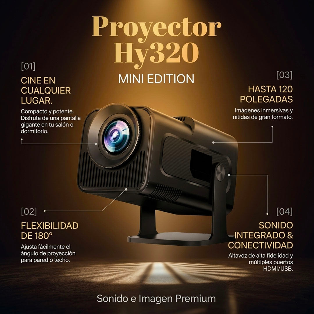 MINI PROYECTOR SMART HY320 – TU PROPIO CINE EN CASA HD CON SOPORTE 4K | ENVÍO GRATIS 🇨🇴