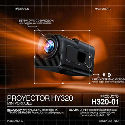 MINI PROYECTOR SMART HY320 – TU PROPIO CINE EN CASA HD CON SOPORTE 4K | ENVÍO GRATIS 🇨🇴