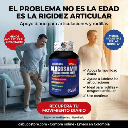 GLUCOSAMINA + CONDROITINA + MSM – MUÉVETE SIN DOLOR NI RIGIDEZ - PARA RODILLAS Y ARTICULACIONES - ENVÍO GRATIS 🇨🇴
