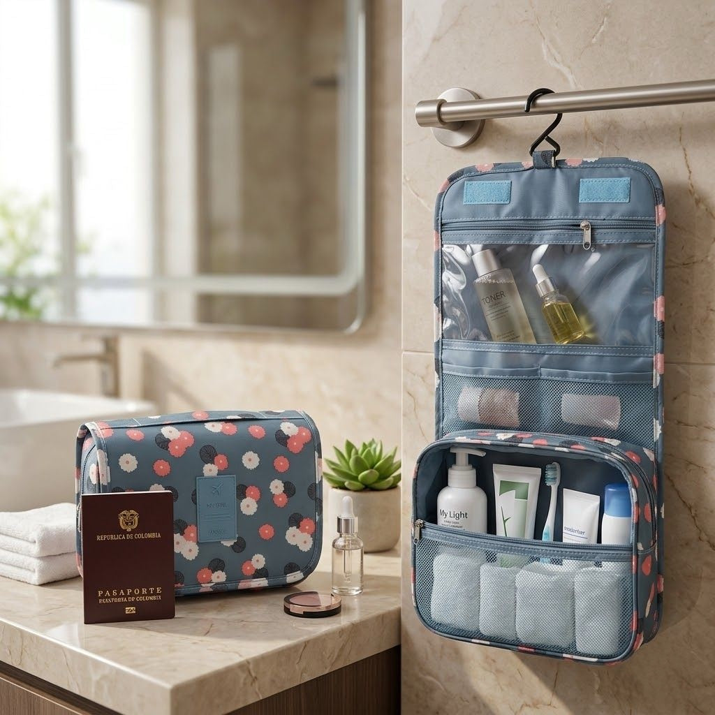COSMETIQUERA ORGANIZADORA GRANDE – IMPERMEABLE Y PORTÁTIL – ENVÍO GRATIS 🇨🇴